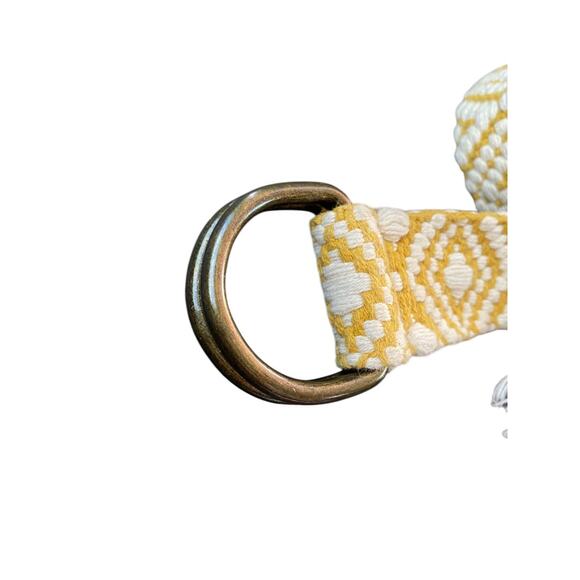 Womens Boho Woven Belt D-Ring Fringed 1.5 Inch Width Gold Off White - Picture 3 of 7